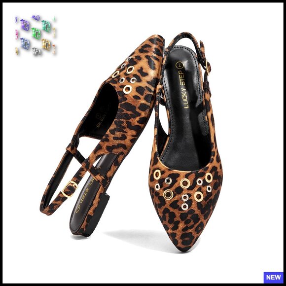 Shoes - Studded Slingback Flats Pointed Toe Adjustable Buckle Strap Low Heel Sandals